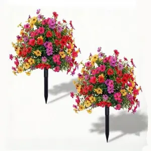2 Bundles Artificial Violet Rose Bushes, Decorative Flowers, Outdoor UV Resistant Waterproof Flowers, Garden Porch Patio Decor, Low Maintenance No Watering Needed, Mother's Day Gift #GLOBAL PICKS