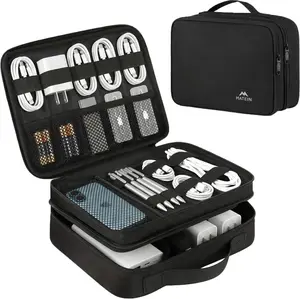Electronics Organizer Travel Case, Water Resistant Cable Organizer Bag for Travel Essentials, Gifts for Men, Storage Bag for Camera Accessories, Phone, Cord & Tablet, Black