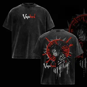 valentine shirts Vagabond Musashi Vintage Washed T-Shirt – Samurai Anime Manga Graphic Tee, Dark Red Aesthetic Oversized Streetwear Apparel, Soft Cotton Casual Unisex Top, Gift for Vagabond Fans