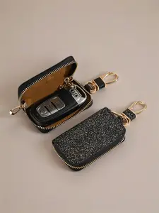 Sequin Car Key Case Unisex Car Key Storage Bag Starry Sparkling Leather Pendant Keychain