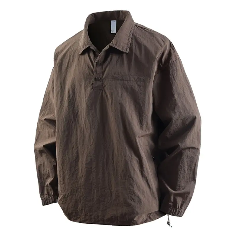 Men's Stylish Semi-Zipper Long-Sleeve Point Collar Half Placket Pullover Polo Top - Nylon Fabric, Cuffed Sleeves, Adjustable Drawstring Hem, Standard Silhouette, Quick-Drying, Extra Coverage, Urban Commuting Spring Autumn Outdoor Apparel, Plain, Smart Cas