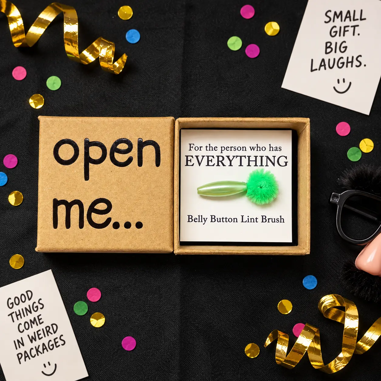 Belly Button Lint Brush Gag Gift, Funny “Open Me” Gift Box for the Person Who Has Everything, Hilarious White Elephant Gift, Secret Santa, Stocking Stuffer & Coworker Christmas Gift