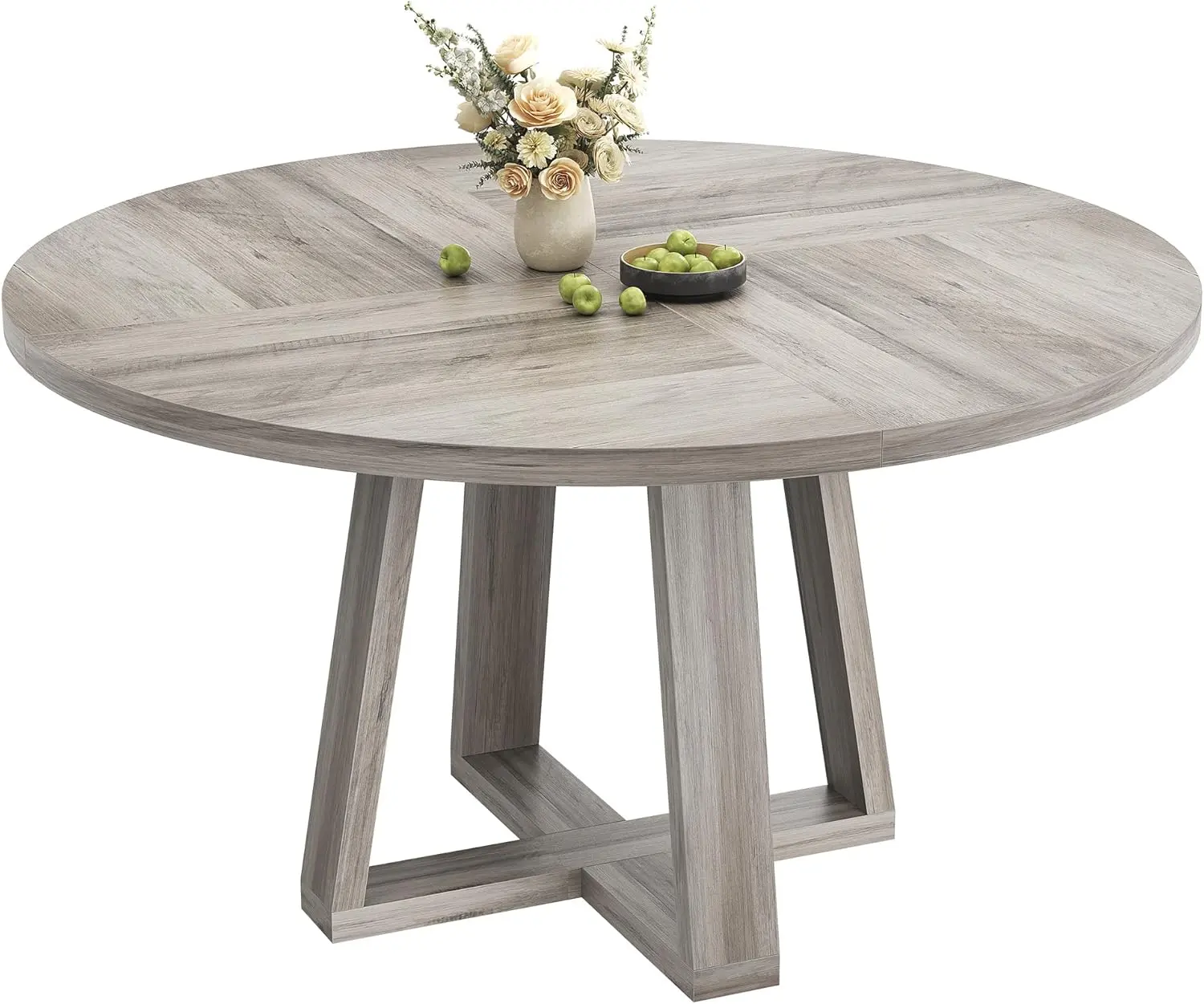 GAOMON Round Dining Table for 4-6, 47" Circle Dining Room Table with Sturdy Cross Base, Farmhouse Wood Dinner Table for Apartment Kitchen Living Room, Grey (Table Only) Wooden Tabletop