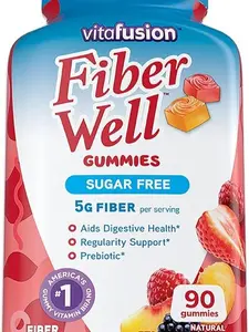 Vitafusion Fiber Well Sugar Free Fiber Supplement, Peach, Strawberry And Blackberry Flavored Supplements, 90 Count