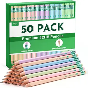 50 Pack #2 HB Wood-Cased Pencils Pre-Sharpened with Top Erasers Smooth Writing Clean Erasing Classic Hexagonal Design for School Classroom Office Home Use
