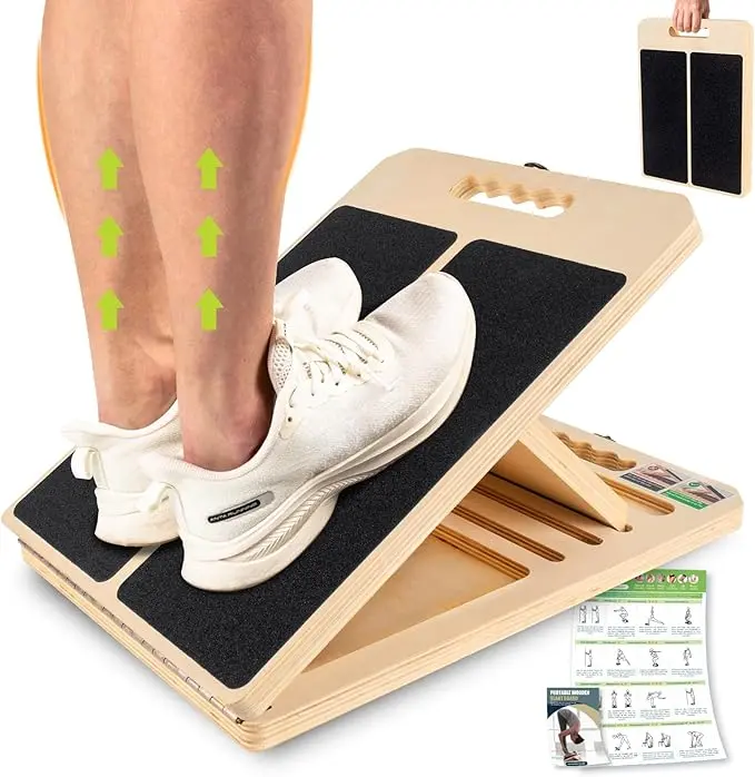 Portable Wooden Slant Board for Calf Stretching Squats Calf Stretcher Physical Therapy Equipment Adjustable Incline Board for Knees Ankle Heel Feet Leg, springtok, Includes ankle brace and instructions