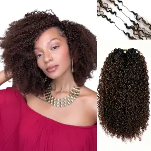 Feather Crochet Hair Extensions Afro Kinky Curly Pre Looped Crochet Human Hair Curly For Black Women #T1B/4 Medium Brown Color