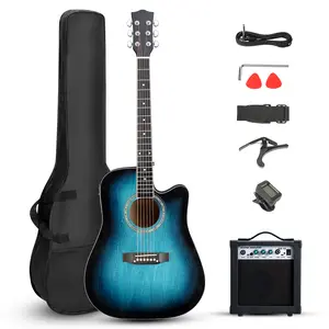 KMA101 41-inch basswood top matte binding folk guitar, equipped with 10W amplifier, gig bag, tuner and other accessories, blue rubbed Wooden