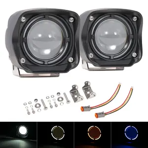 4 Inch LED Driving Light Pods, 2PCS 80W 8000LM Offroad Cubes Driving Beam with Yellow White Blue DRL Ultra Bright Ditch Cube LED Auxiliary Fog Light for Trucks Jeep Ford UTV ATV Car Accessories Vehicle