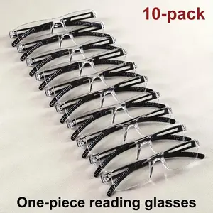 10pcs ZOZO TOMI Anti-Blue Light Reading Glasses, HD Clarity, Lightweight & Comfortable, Unisex Rimless Rectangular Design, Black Frame with Clear PC Lenses, One-Piece Style for Men & Women