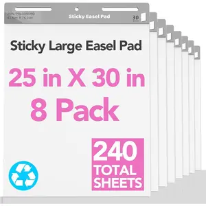 Flip Chart Paper, Sticky Easel Pads, Chart Paper for Teachers,Super Adhesive & Bleed-Resistant, Large Self-Stick Easel Paper for Classroom/Office, 25 x 30 inch, 30 Sheets/Pad, 8 Pads