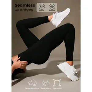 SportHighWaistedRibbedSeamlessSlimLeggingsForWomen-CloudSoftSecond-SkinSoftnessQuick-DryingBreathable4-WayStretchLeggingForRunningCyclingYogaPickleballExercizeCasual,Black