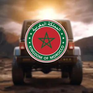 Morocco Flag Pattern Car Sticker, Waterproof Round Car Emblem Sticker, Universal Car Decals for Laptop, Helmet, Motorcycle, Guitar, Refrigerator, Scooter