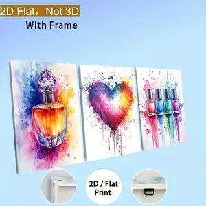 Glossy 2D Wood Frame Wall Art - 3 Triple-Panel Girly Print, Waterproof Minimalist Home Decor, Artistic Accents for Teen Girl Room, Kitchen Dressing Room
