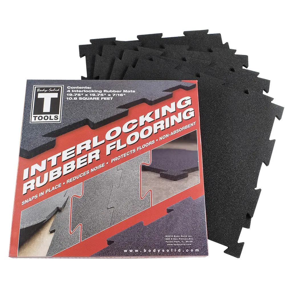 Body-Solid Interlocking Rubber Gym Floor Tiles – 4 Pack