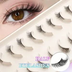 Plush Natural Eyelash Extensions, 10 Pairs Half Eye Design, Dense Cross Curled Tail, Suitable for Daily Wear and Special Occasions