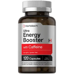 Horbäach Energy Supplement | 120 Capsules | with Caffeine, Ginseng & Vitamin B12 | Daily Energy Booster Pills | Non-GMO, Gluten Free