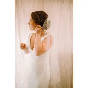 Simple Fingertip Length Wedding Veil, Soft Single Tier Bridal Veil with Cut Edge