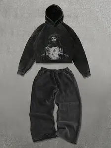 Men's Cotton Hoodie & Sweatpants Set, Athleisure Sweatsuit, Casual Fitted Sportswear, Warm Comfortable Streetwear for Autumn Winter, Spring Fall Fashion