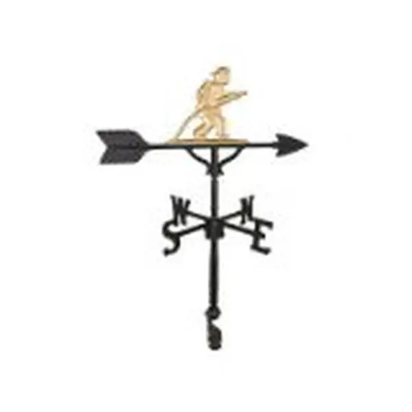 200 Series 32 In. Gold Fireman Theme Directional Weathervane with Arrow, Adjustable Clutch Base, Extra Durability, Hand-Cast Recycled Alum. Gold Ornament for Car Garage