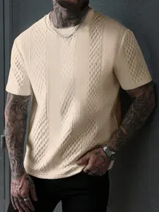 Men's Summer Casual Knitted Texture T-Shirt, Tops, Fitted, Pure Color Textured Fabric, Perfect Gift for Him, Daily Wear, Ideal for Relaxed