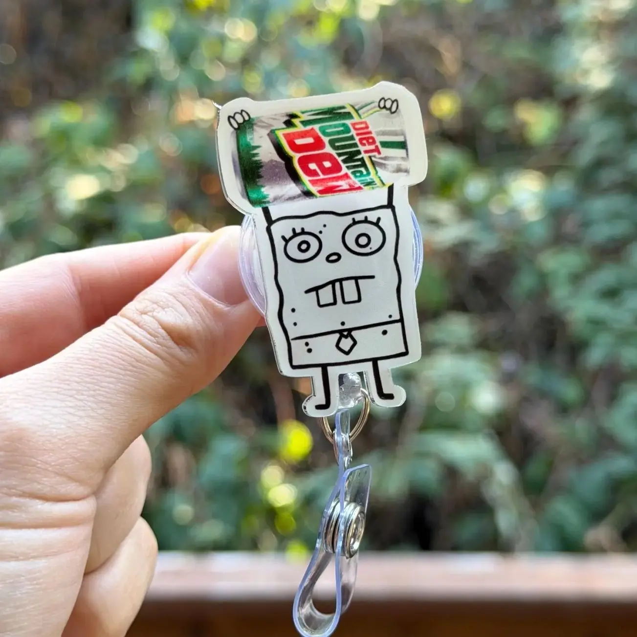 Cartoon Doodle Diet Mtn Dew Soda Can- Nurse badge reel, RN, MD, phlebotomy, tech, healthcare, work accessory