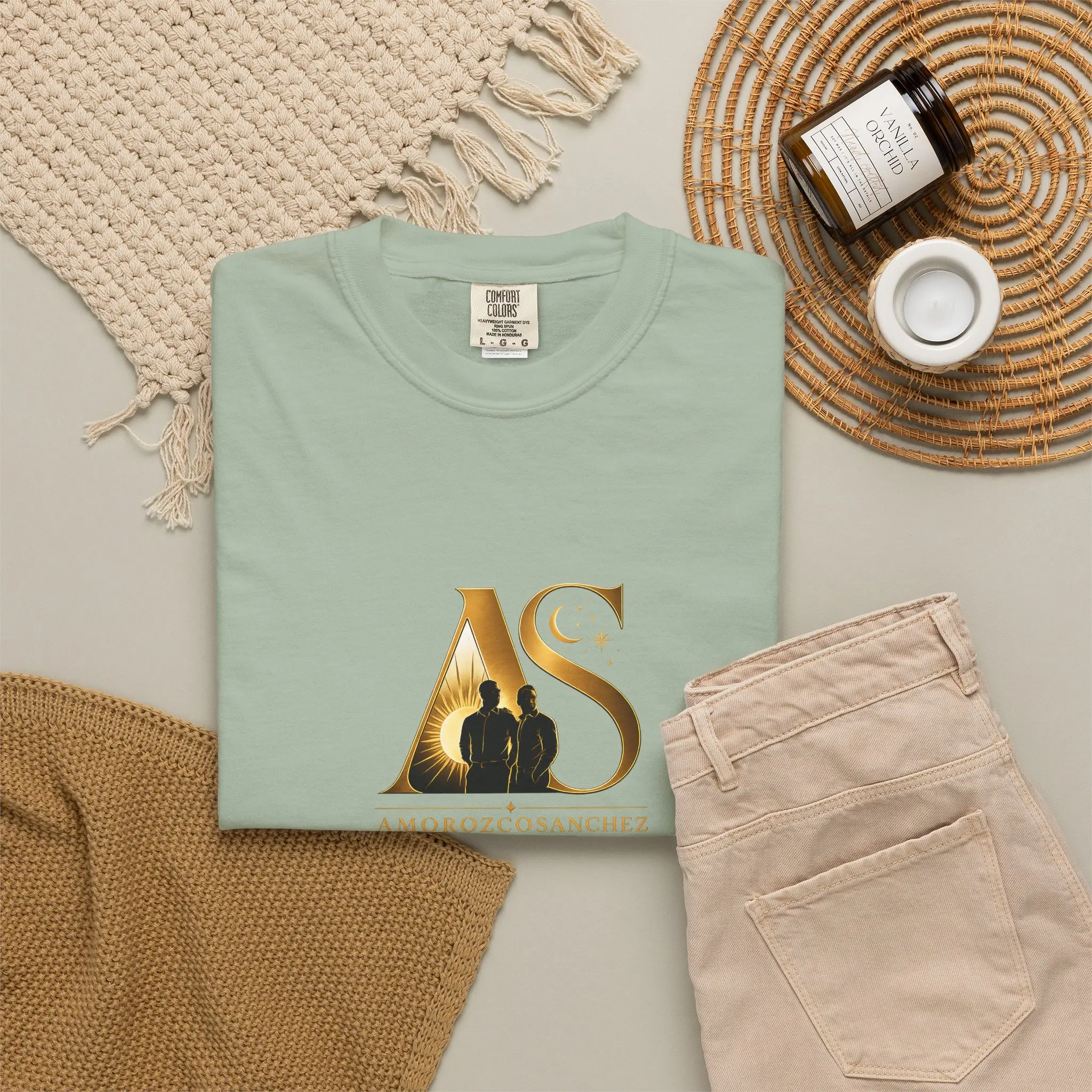 Gold AS Monogram Logo T-Shirt | Elegant Initials Tee