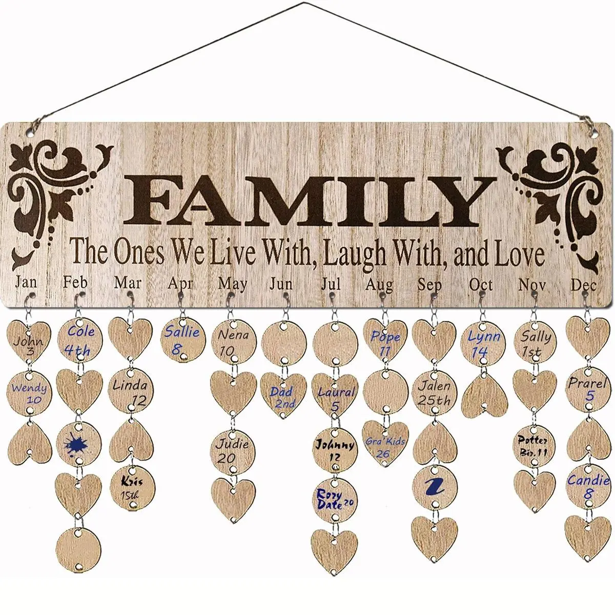 Wooden Family Calendar Plaque, 1 Set DIY Wooden Hanging Calendar Plaque, Personalized Custom Name, Suitable for Spring, Birthday, Anniversary, Easter, St. Patrick's Day Gifting, Hanging Room Decor, Wall Mounted Decoration, Hanging Home Decor