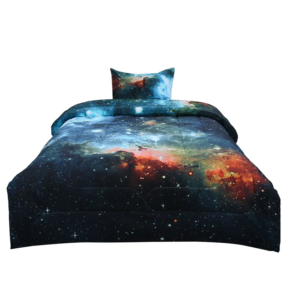 Unique Bargains Twin Comforter Sets 2-piece Galaxies Blue - 3D Space Themed - All-season Down Alternative Quilted Duvet - Reversible Design - Includes 1 Comforter, 1 Pillow Case