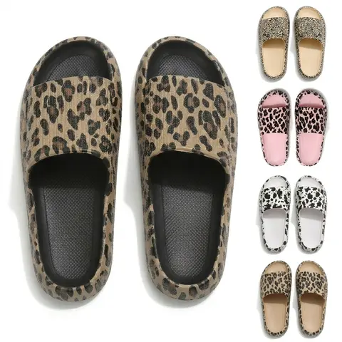 EVA Women's Leopard Print Slippers, Thick-Soled Non-Slip Bathroom Slippers, Beach Party Slippers Footwear Walking Shoes