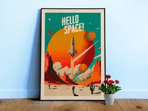Hello Space Vintage Poster, Retro 1950s Propaganda Art, Classic 1960s Sci-Fi Print, Exclusive Retrofuturism Decor, Unframed Print Only