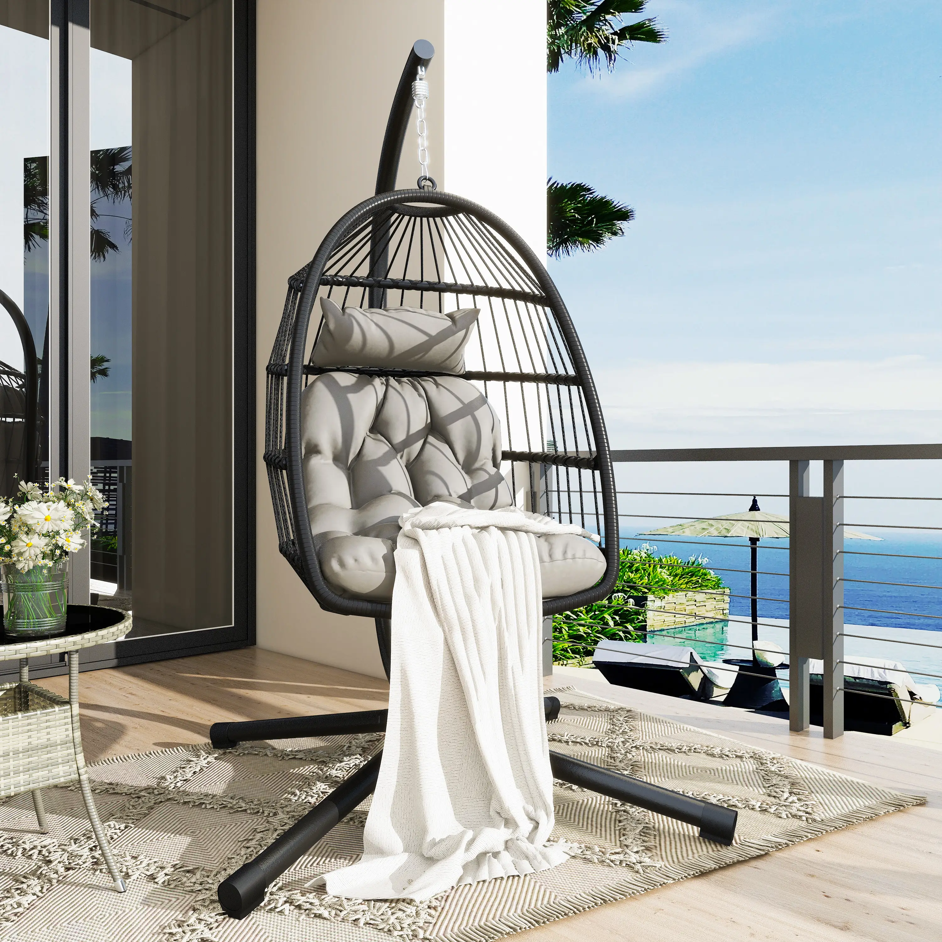 Yitahome Egg Chair with Cushions, Hanging Swing Egg Chair, Wicker Hammock Egg Chair for Indoor Outdoor Garden Balcony Patio Bedroom, Outdoor Furniture