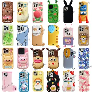 3D Cartoon Cute Animal Silicone Case for iPhone 11 12 13 14 15 16 16E 17 Pro Max