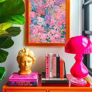 Pink Floral Garden Poster: Colorful Maximalist Wall Art, Abstract Flower Print, Vibrant Botanical Home Decor, Joyful Bloom Art, Home Decor, Wall Art, Unframed Poster