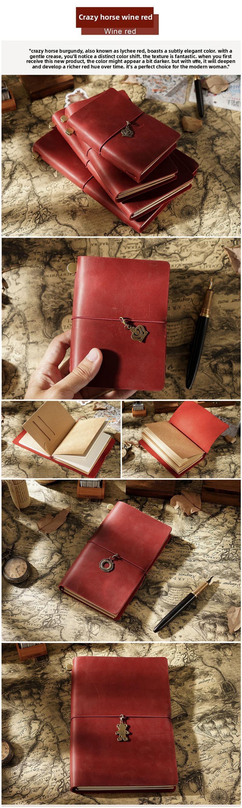 Modern Durable Notebook,Vintage-Style Portable Travel Diary Leather A5 Travelers Notebook Cover with Inner Pockets and Card Slots and Pen Holder,Hardcover Notebook,Stationery Supplies for Home,School or Office. Soft refillable ,journal charms