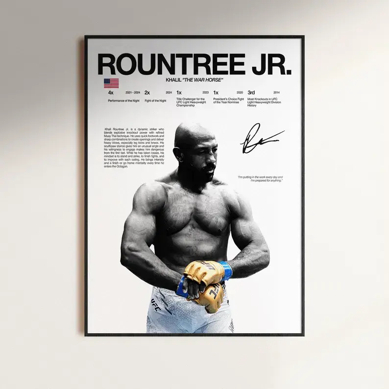 Khalil Rountree Jr Poster, UFC Wall Print, MMA Digital Download, Fighter Poster, Gym Poster, UFC Fan Room Decor, Gift for Him, ufc Champion