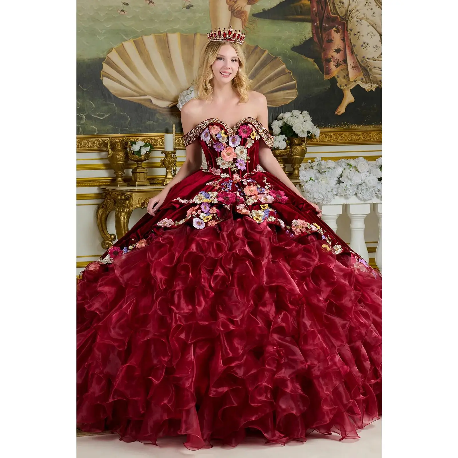Burgundy Charro Quinceanera Dress Off Shoulder Ruffled Ball Gown by Elizabeth K GL3638 - TikTok Shop Burgundy Charro Quinceanera Dress Off Shoulder Ruffled Ball Gown by Elizabeth K GL3638 - TikTok Shop