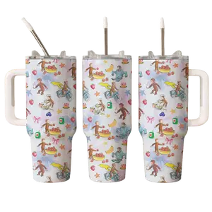 1PC 40oz Tumbler, Curiouus George Animated Monkey Tumbler , Cute Design For Kids Adults Men Women, Daily Hydration Tumbler, Gift Idea For Friends | 130326.R2937.ID00