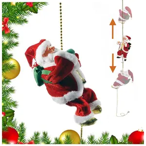 Santa Claus Musical Climbing Rope Christmas, Climbs Up and Down,Battery Operated Climbing Santa with Light Music and Sound, Electric Climbing Rope Ladder Santa Claus