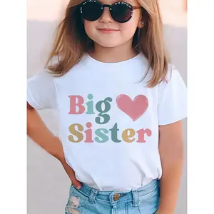 "Big Sister" Letter Print Creative T-shirt, Soft Stretch Comfortable round Neck Short Sleeve T-shirt, Girls Summer Tops