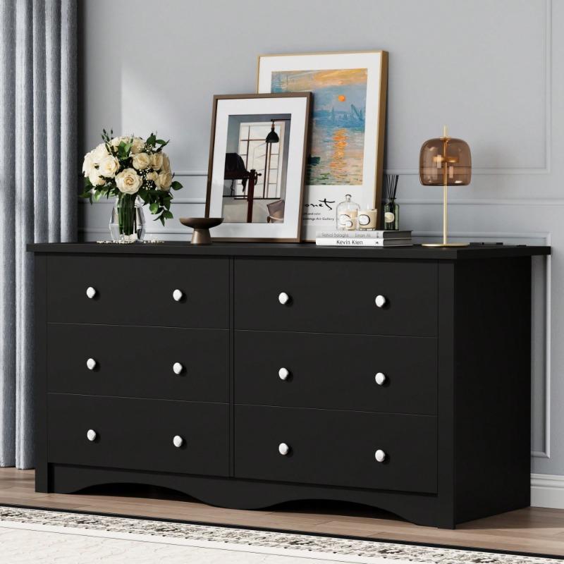 Furniwell Dresser With Power Outlet, 6 Drawers Dresser For Bedroom, Modern Chest Of Drawers, Wooden Dressers, TV Stand For Living Room,Closet, Hallway
