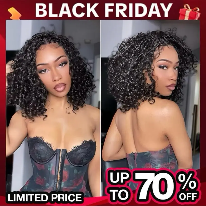 Frodio Veralux 13x6 HD Lace Wig Glueless Wear & Go 12” Boho Braids Water Wave Wig Premium Fiber Natural Black Brown Highlight Beginner Friendly