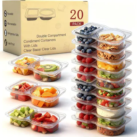 AISOON 20-Pack PP5 Plastic Reusable Food Storage Containers with Lids - BPA-Free Double-Compartment Leakproof Kitchen Gadgets, Microwave-Safe Freezer-Safe for Kids’ School Lunchboxes, 20-Pack Value Container & Lid Food Storage