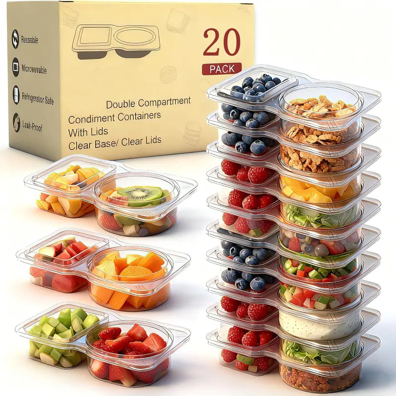 AISOON 20-Pack PP5 Plastic Reusable Food Storage Containers with Lids - BPA-Free Double-Compartment Leakproof Kitchen Gadgets, Microwave-Safe Freezer-Safe for Kids’ School Lunchboxes, 20-Pack Value Container & Lid Food Storage