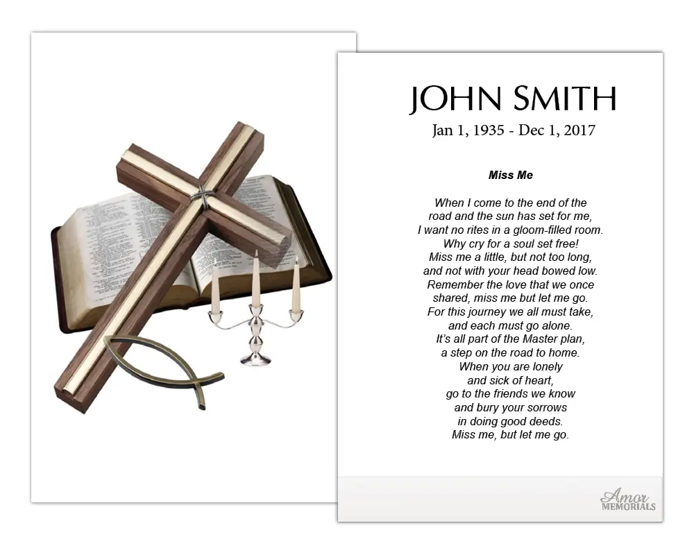 Personalized Memorial Prayer Cards FPC1018EN 2.5" x 4.25" High-Quality Satin Card Stock Optional Lamination for Wake Services Customizable with Name and Optional Lamination for Durability