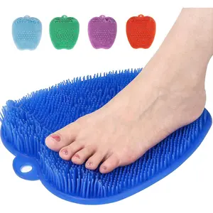 Shower Foot Cleaner Scrubber Massager, Foot Pain Tired Feet Relaxing Acupressure Mat for Shower Floor with Non-Slip Suction Cups, Increase Circulation, Exfoliation (Navy Blue, 10.3 x 9.5 Inches)