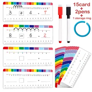 15-Pack Reusable Preschool Math Flashcards - Write-and-Erase Addition/Subtraction Practice with 2 Markers, Preschool Classroom Learning Kit, Visual Learning Tools, Preschool Learning Materials