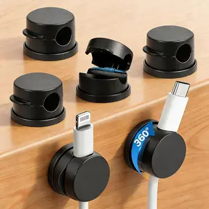 6 count 360? Rotatable Spring  Management, Cord Organizer Holder for Desk,  Adhesive  Clips Desk Accessories, Adjustable Wire Keeper for Nightstand, , Office, RV (Black)