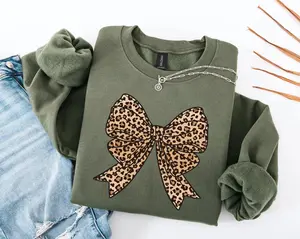 Coquette Bow Shirt Leopard Print Bow Sweatshirt Coquette Aesthetic Bow Crewneck Fall Sweatshirt Trendy Aesthetic Cute Coquette Sweatshirt
