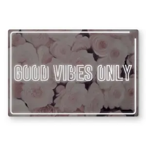 212 MAIN Aluminium Floral Metal Photo Print Wall Art - 12x18 in., Rose Motif, "Good Vibes Only" Uplifting Quote, Living Room Decor, Ideal Home Decor Gift